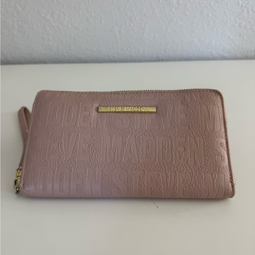 Steve Madden Pink Embossed Zip Wallet with Gold Logo